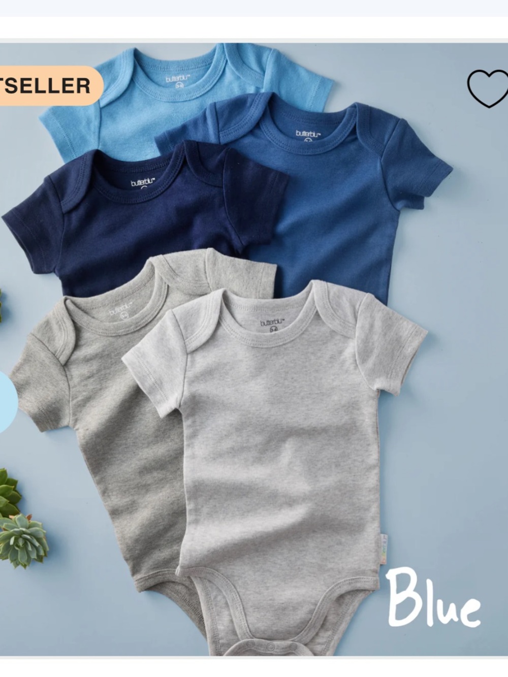 NWT Butterblu Avery Short Sleeve Onesies 5 pack Blue 3-6 months